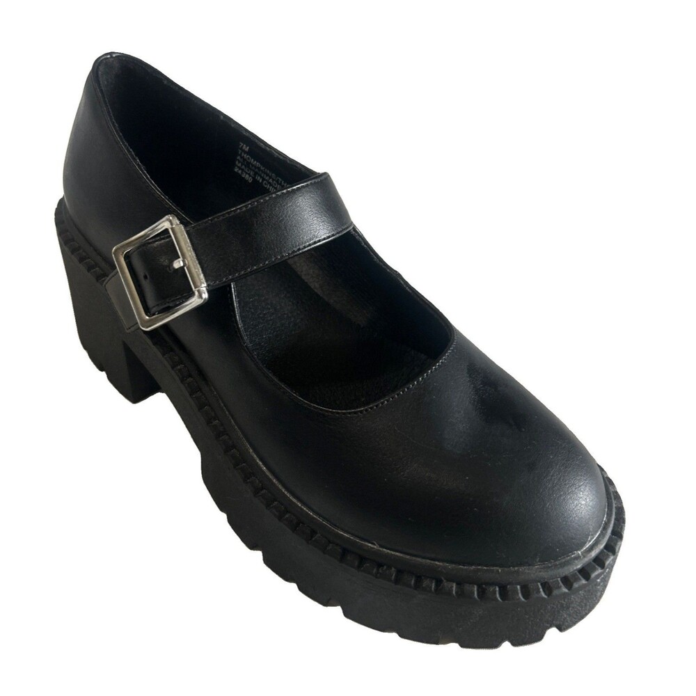 Madden Girl Thompkins Mary Jane Womens 7M Black Chunky Platform Lug Sole Shoe